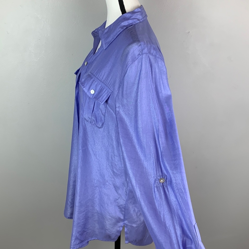 Chico’s Lavender Sandwash Satin Casual Button Down Shirt - Picture 7 of 10